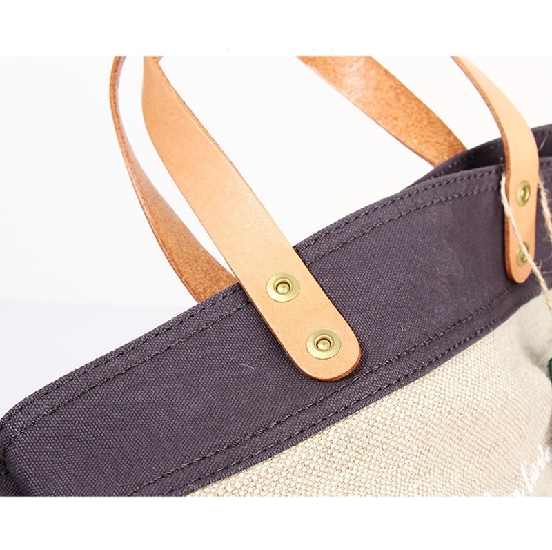 Printed leather canvas bag