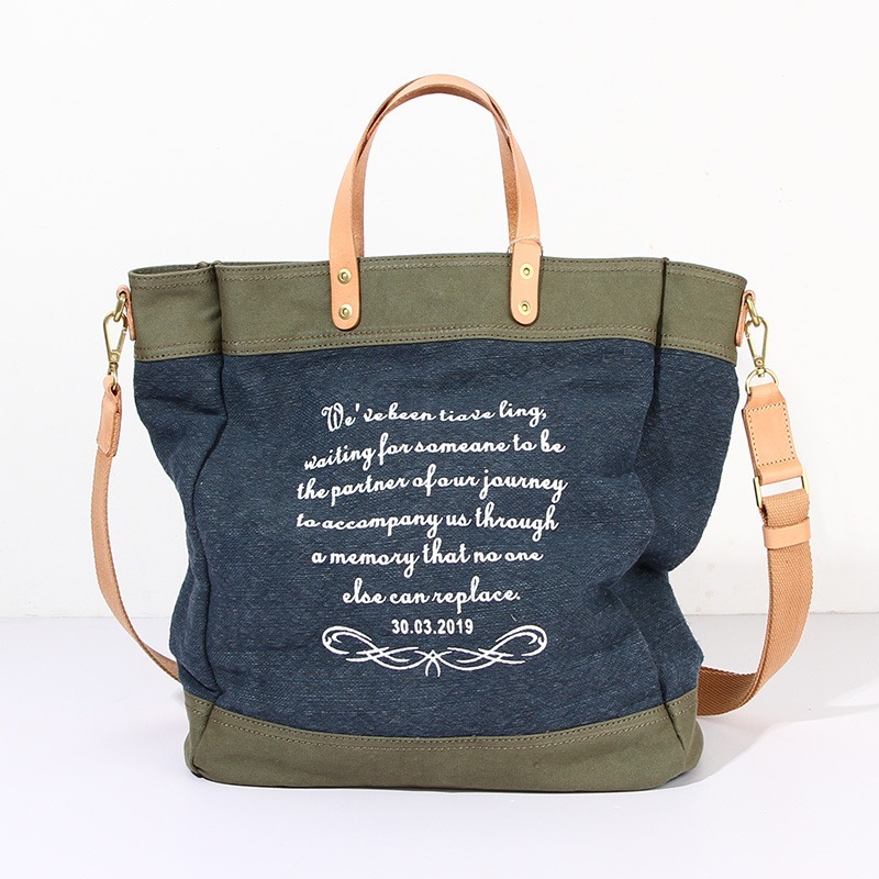 Printed leather canvas bag