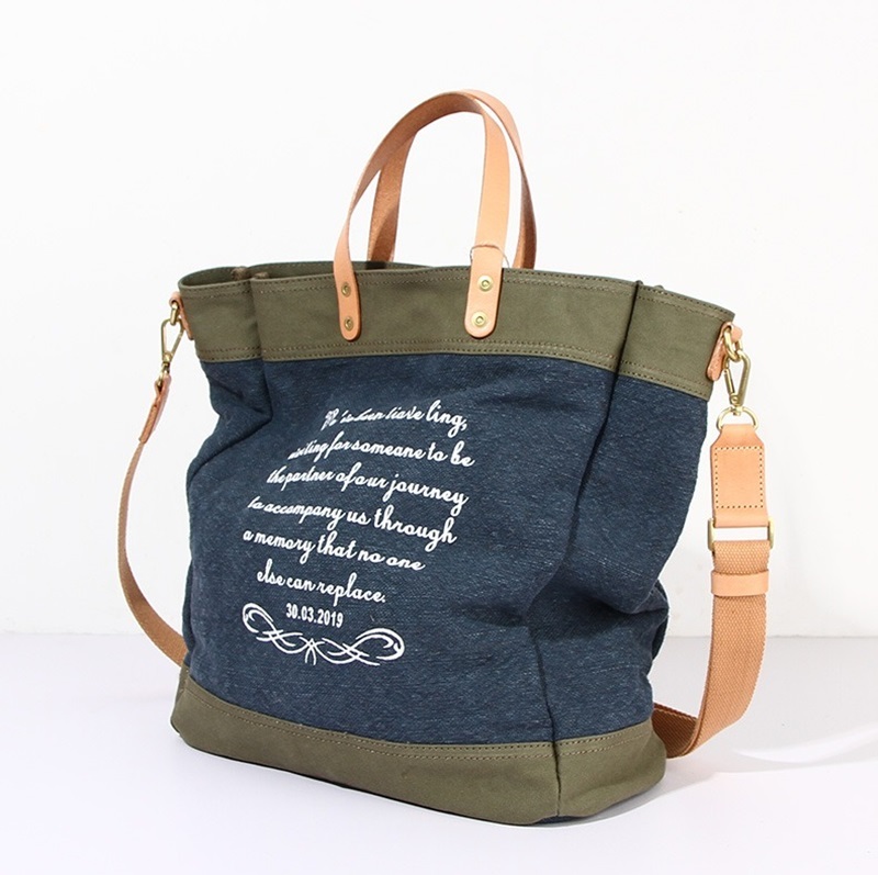 Printed leather canvas bag