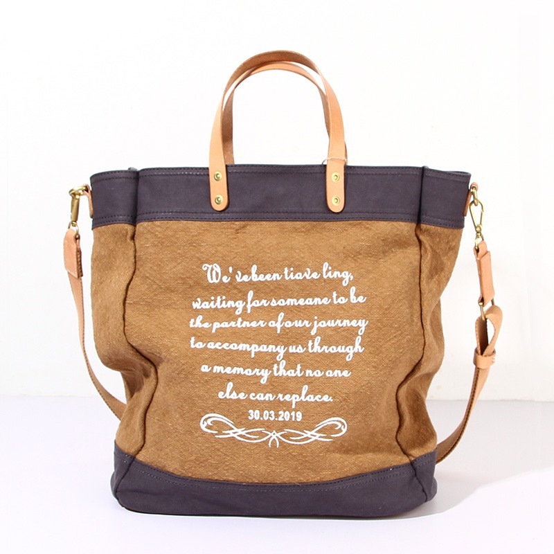 Printed leather canvas bag