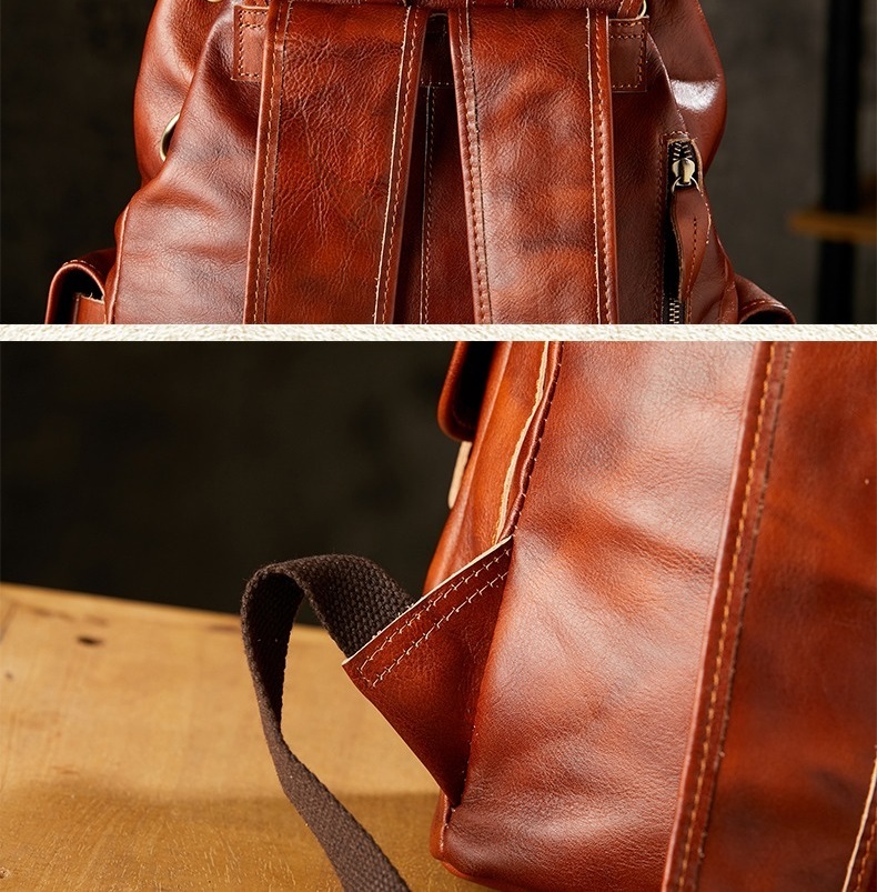 Handmade leather leisure backpack