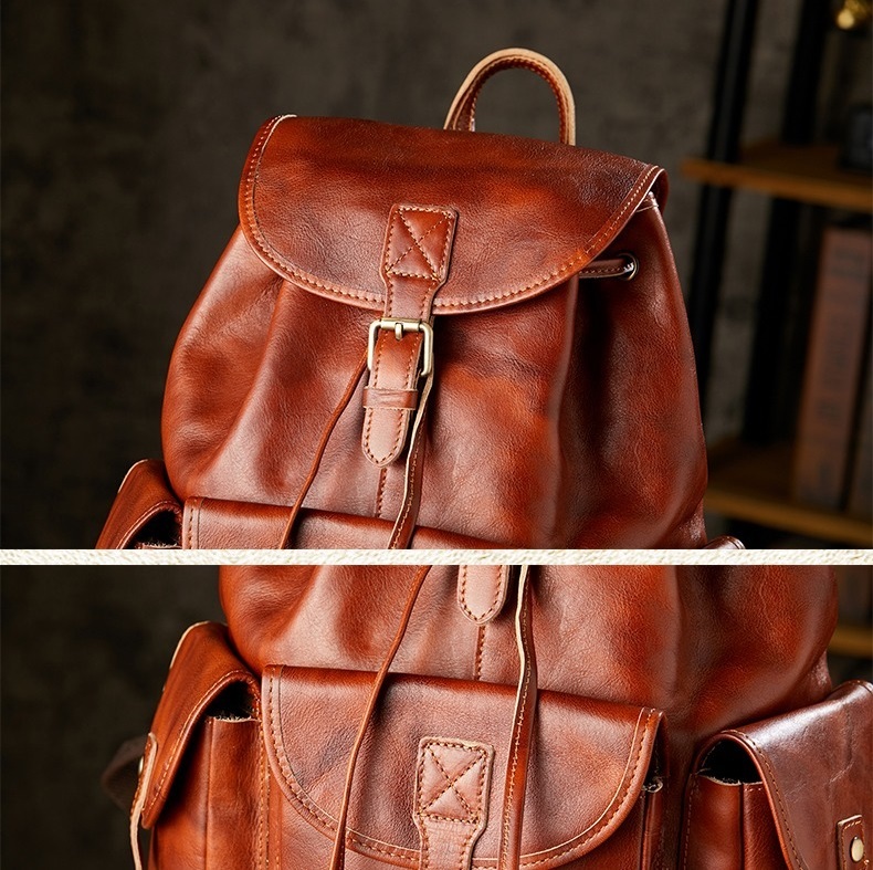 Handmade leather leisure backpack