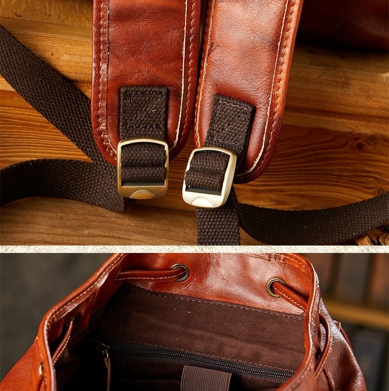 Handmade leather leisure backpack