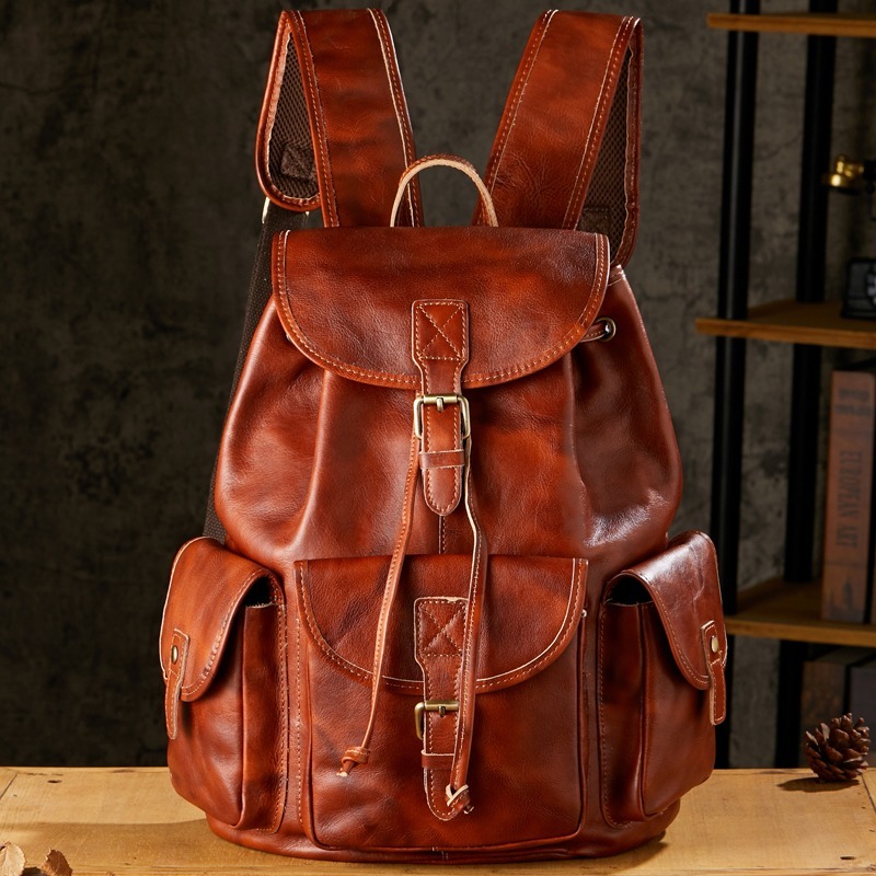 Handmade leather leisure backpack