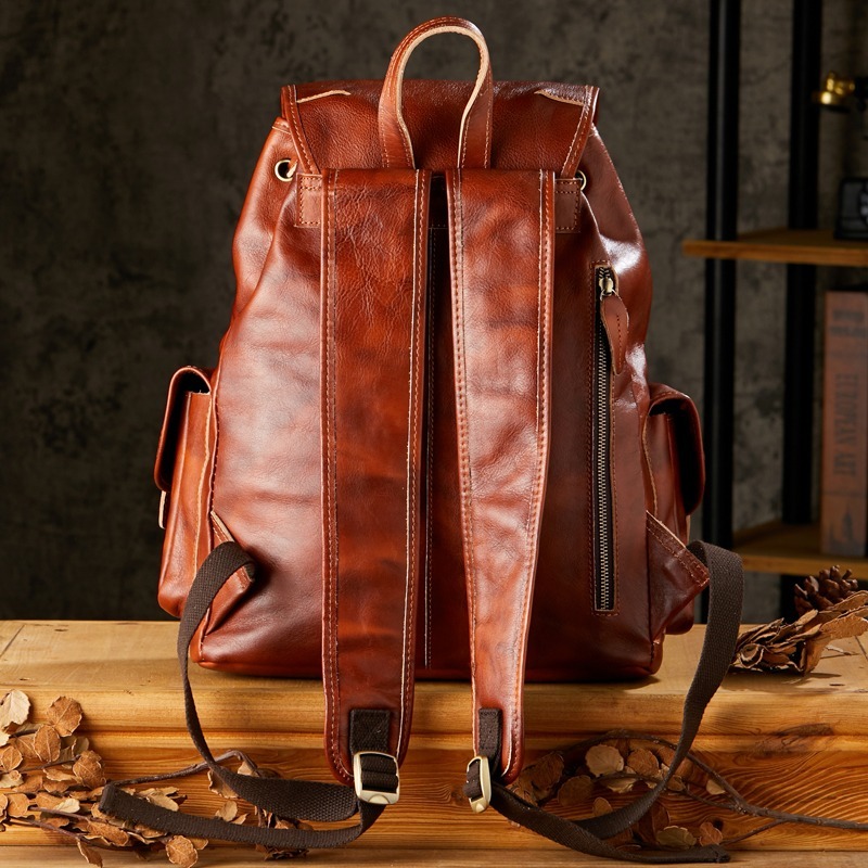 Handmade leather leisure backpack