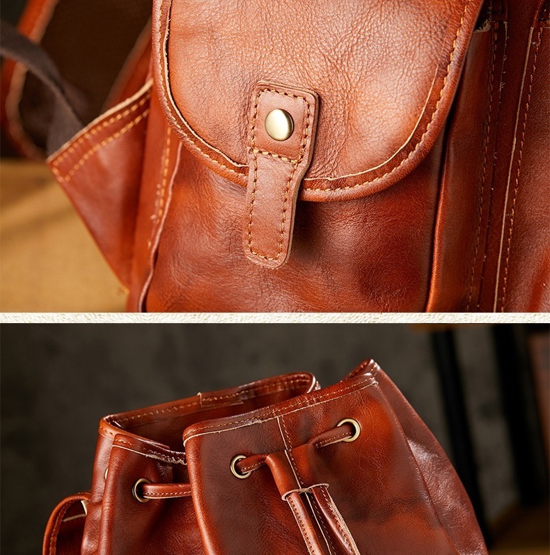 Handmade leather leisure backpack