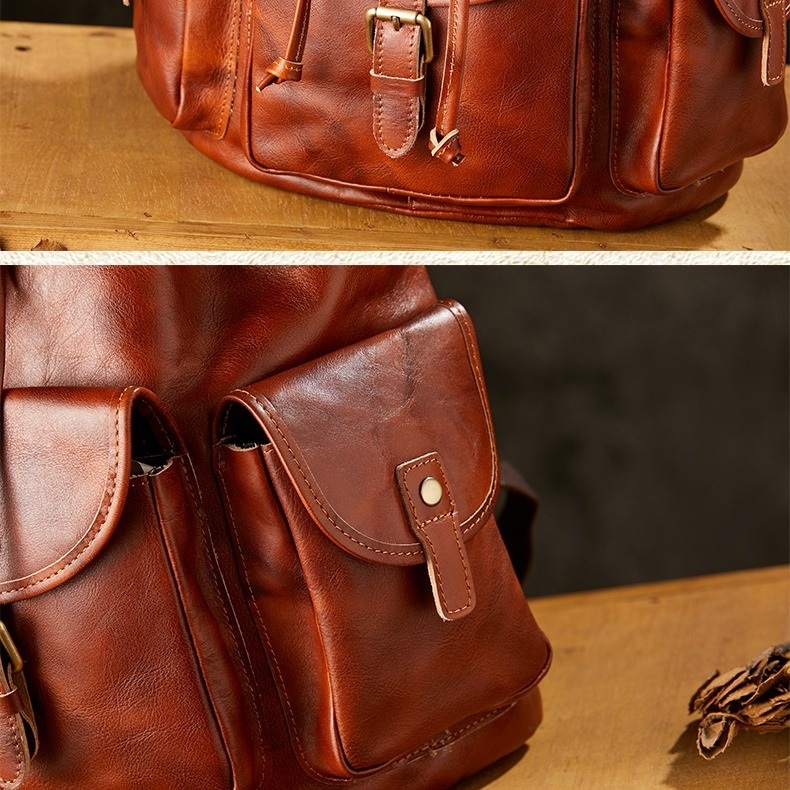 Handmade leather leisure backpack