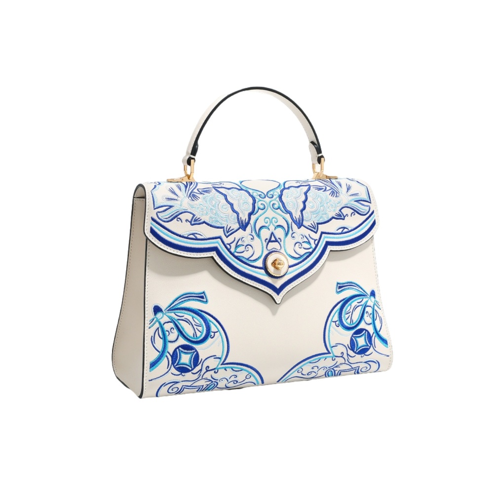 Embroidery leather handbag