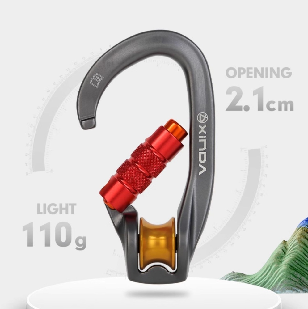 D-shape climbing locking carabiner with pulley