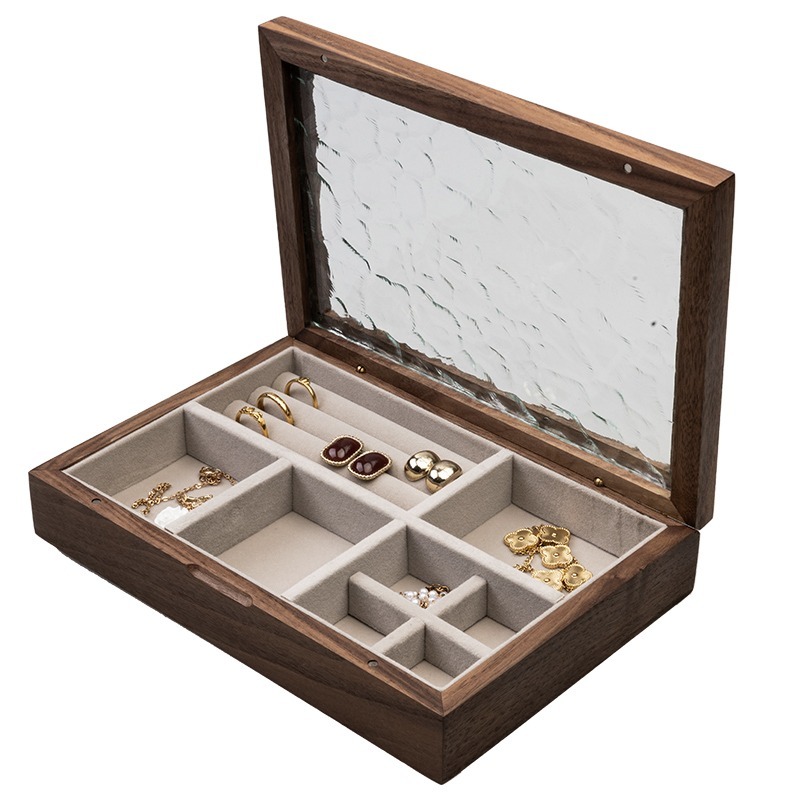 Jewelry organizer box glass lid