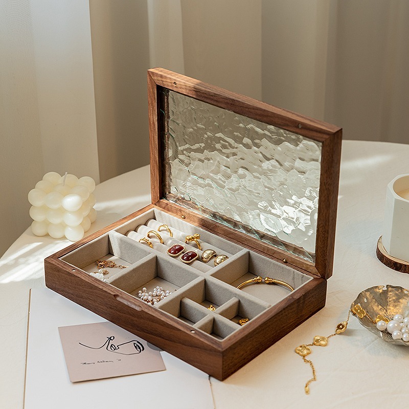 Jewelry organizer box glass lid
