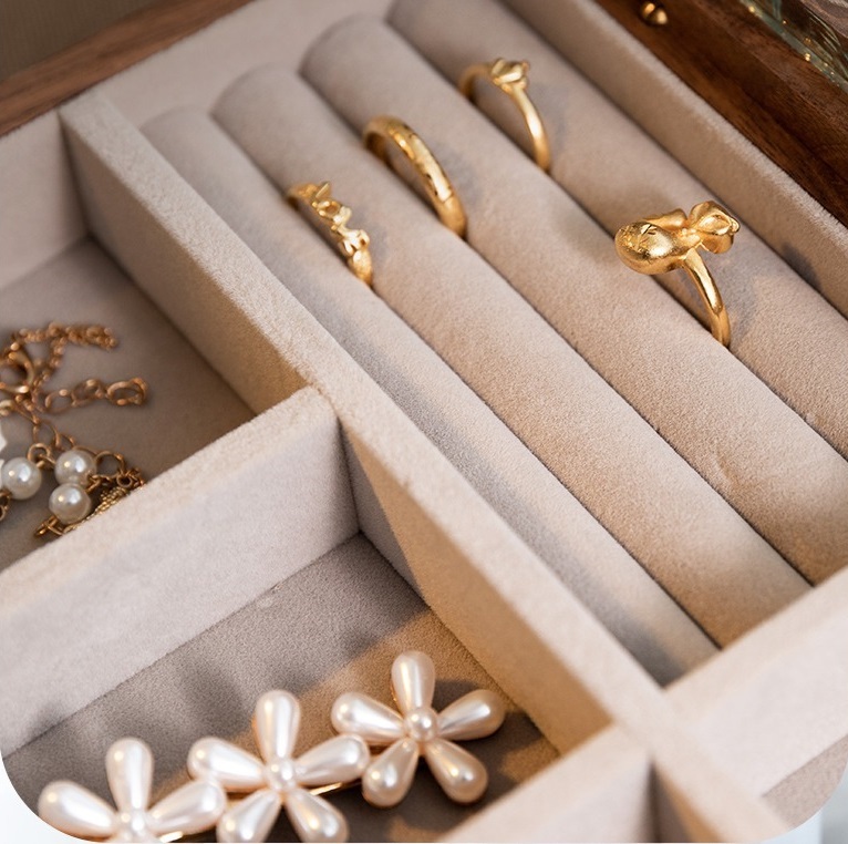Jewelry organizer box glass lid