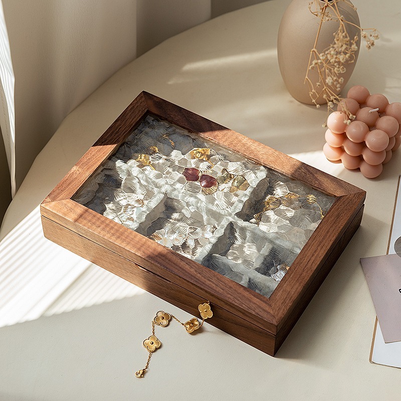Jewelry organizer box glass lid