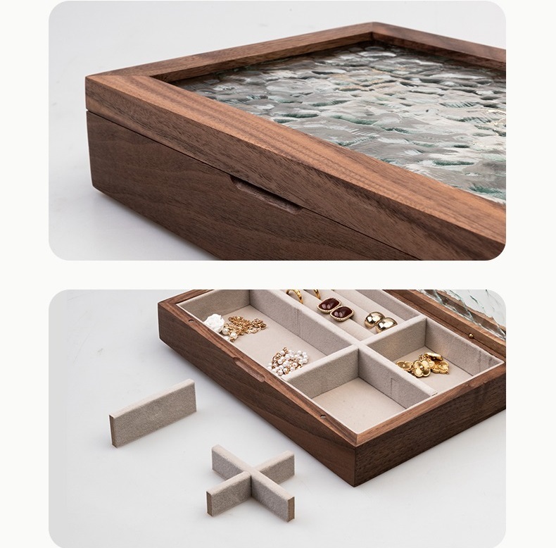 Jewelry organizer box glass lid