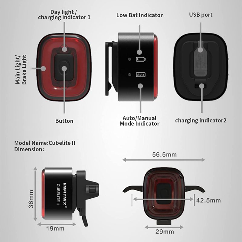 ENFITNIX USB Rechargeable Smart Bike Tail Light Cubelite II