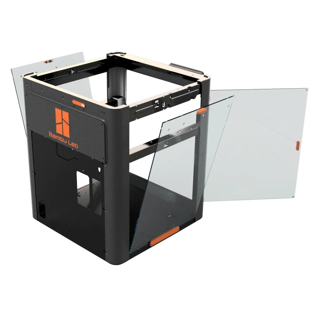 Blurolls Bambu Lab P1P Vision Enclosure High Visibility Kit Front Side PC Panel Top Tempered Glass 3mm Featuring Magnetic Sides