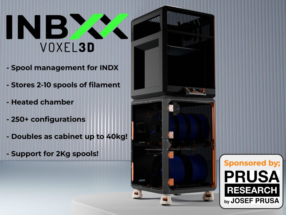 Blurolls INBXX 3D Printer Filament Dry Storage Box for Prusa CORE ONE & INDX | Optional Smart Dry Dryer & Humidity Control  Designed by Voxel3d