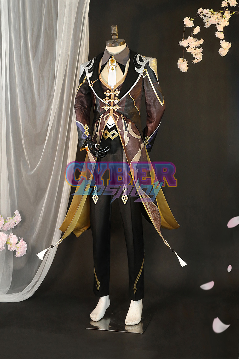 Game Genshin Impact Liyue Harbor Lapis Dei Zhongli Cosplay Costume Sands Satin Version C02946
