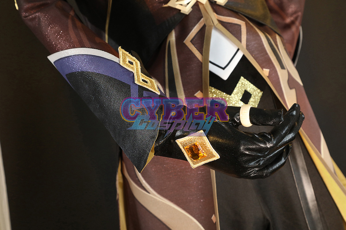 Game Genshin Impact Liyue Harbor Lapis Dei Zhongli Cosplay Costume Sands Satin Version C02946