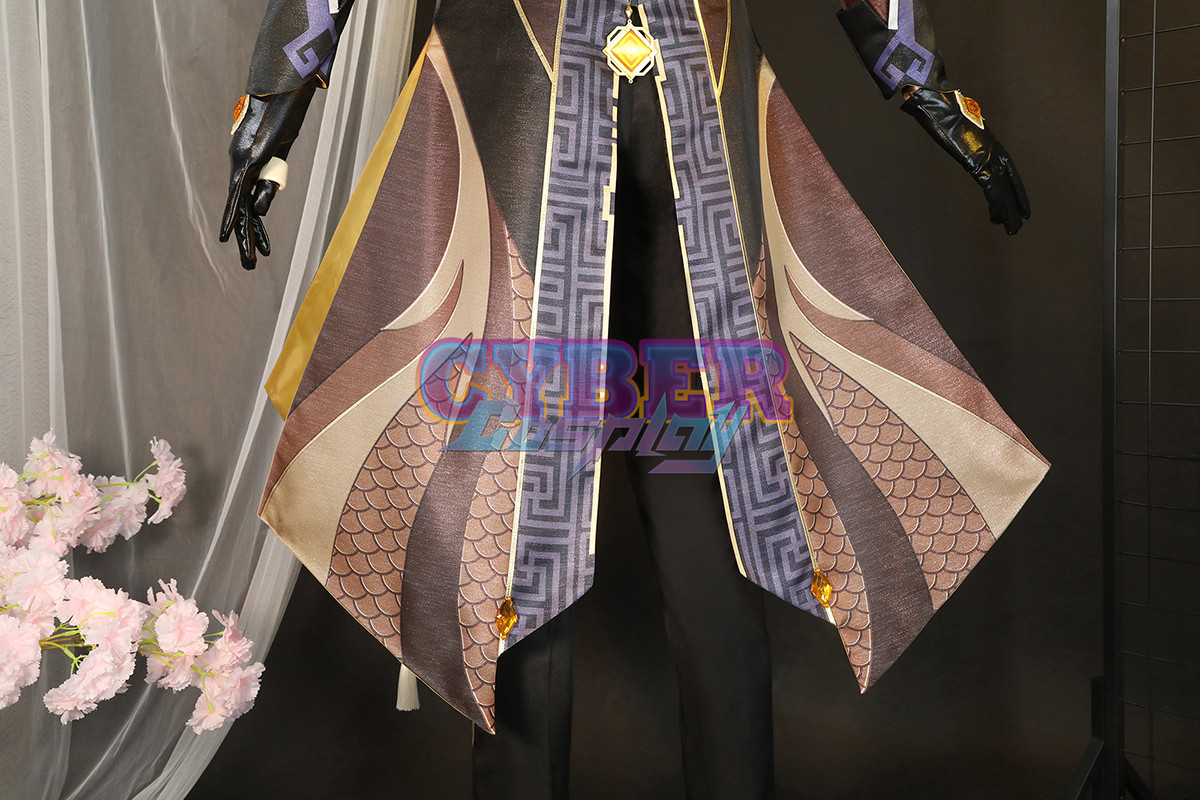 Game Genshin Impact Liyue Harbor Lapis Dei Zhongli Cosplay Costume Sands Satin Version C02946