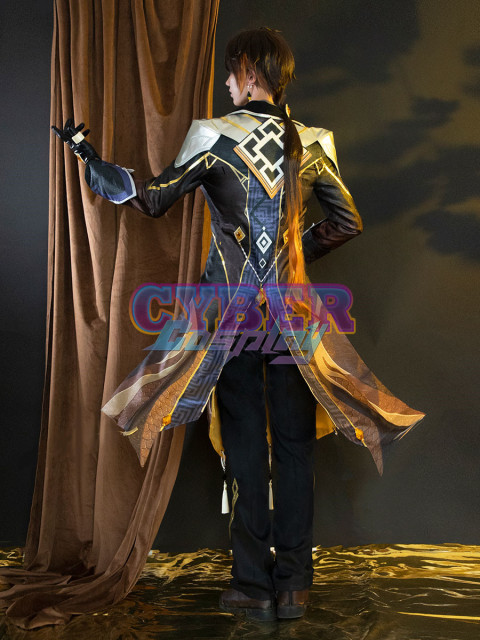 Game Genshin Impact Liyue Harbor Lapis Dei Zhongli Cosplay Costume Sands Satin Version C02946