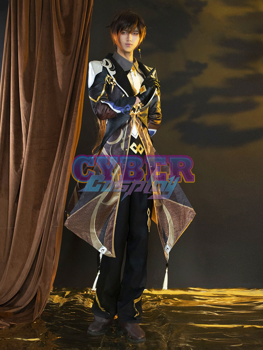 Game Genshin Impact Liyue Harbor Lapis Dei Zhongli Cosplay Costume Sands Satin Version C02946