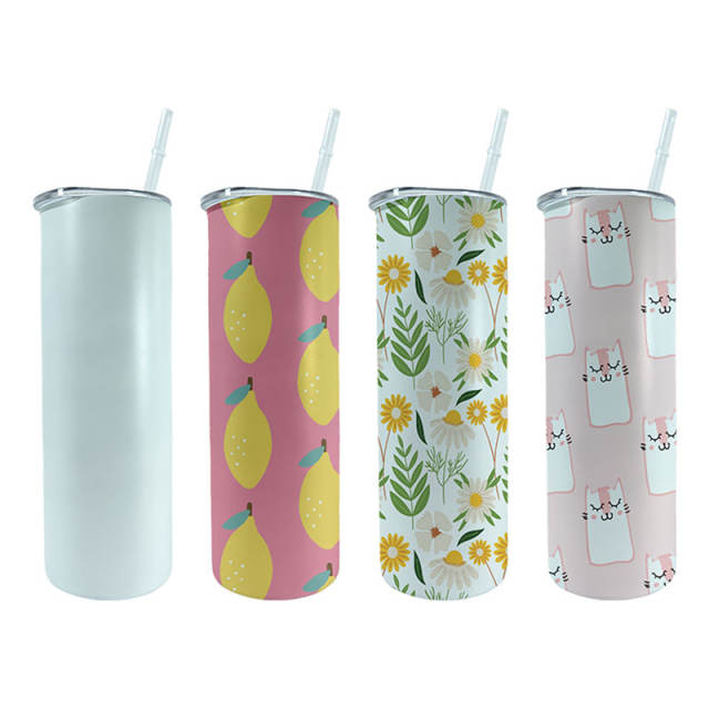 Sublifun 8 Pieces 20 oz Sublimation Blanks Tumbler Cups Bulk,Straight Skinny White Tumblers Coffee Cups with Lid and Straw,for Tumbler Mug Heat