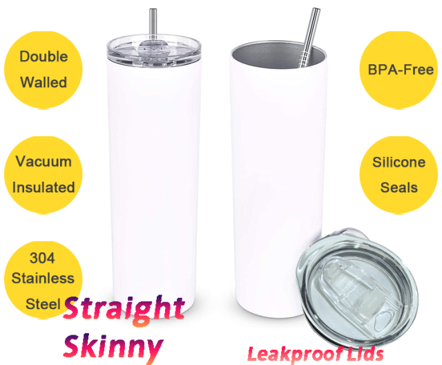 AGH 4 Pack Sublimation Tumblers 16oz Glass Straight Skinny Tumbler