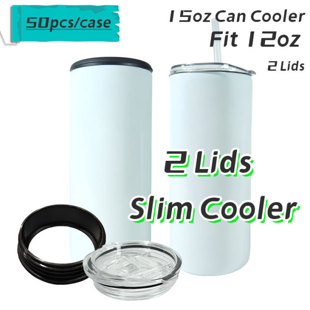15oz 2 lids sublimation slim cooler