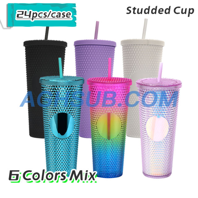 Studded plastic cup 24oz mix color