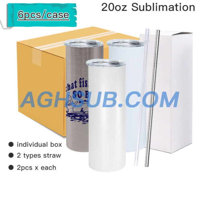small pack 6pcs 20oz sublimation tumbler sample set  with rubber bottom and straws
