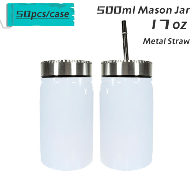 500ml 17oz sublimation mason jar with metal straw