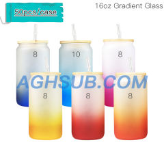US warehouse 16oz gradient frosted sublimation glass jar