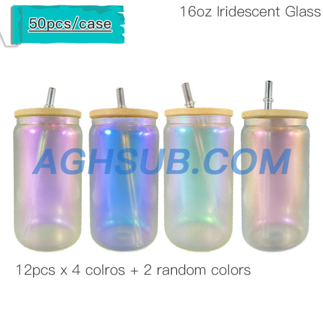 16oz glass iridescent sublimation tumbler