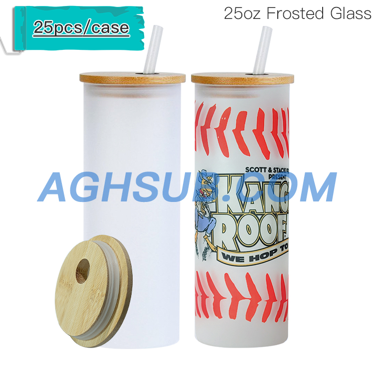 25oz frosted straight sublimation glass tumbler with bamboo lids