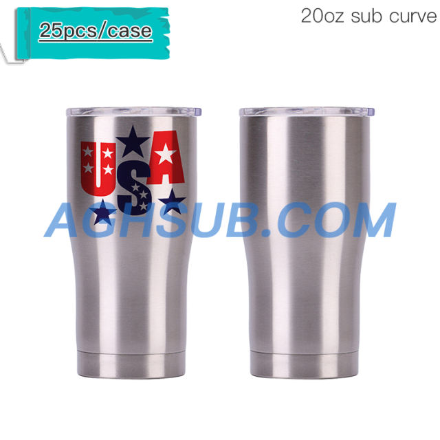 Sublimation stainless silver curve travel mug 20 30 oz
