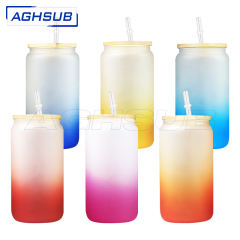US warehouse 16oz gradient frosted sublimation glass jar