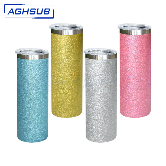 20oz rough glitter with metal rim top straight sublimation tumbler