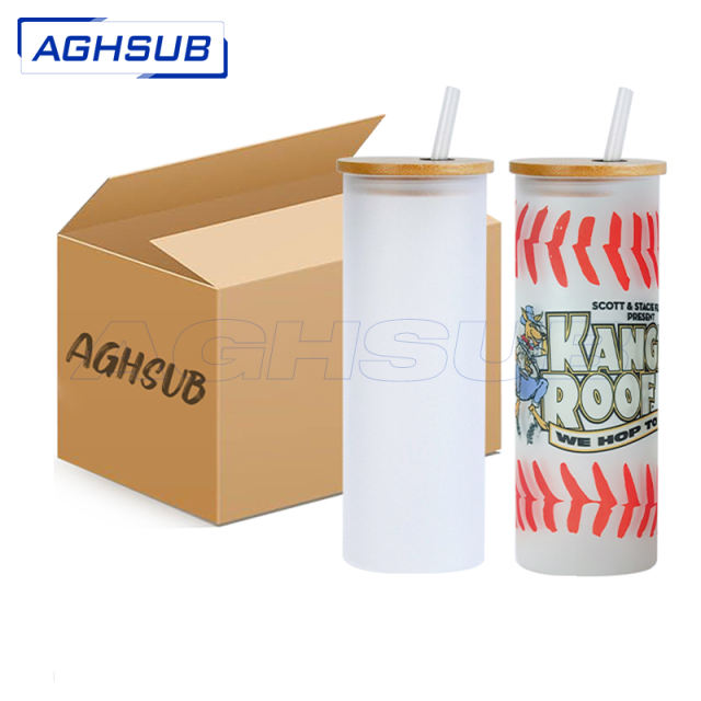 small pack 6pcs plain frosted 25oz sublimation straight glass tumbler with bamboo lids