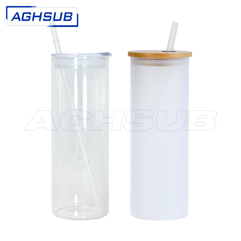 25oz frosted straight sublimation glass tumbler with bamboo lids
