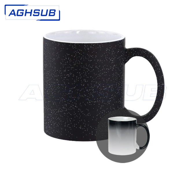 11oz ceramic hot change color sparkle glitter black sublimation mug