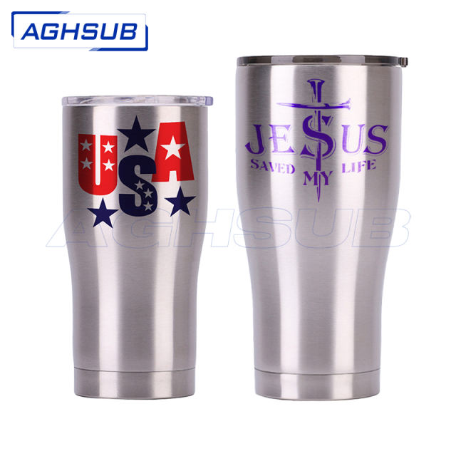 Sublimation stainless silver curve travel mug 20 30 oz