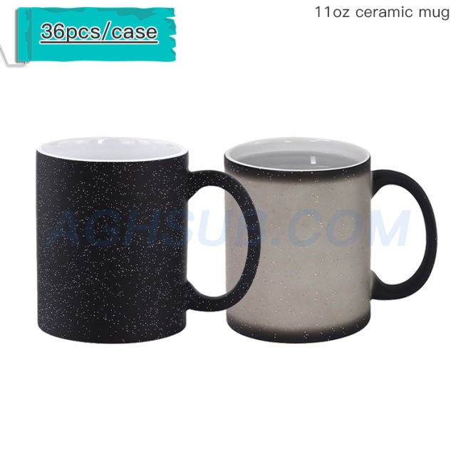 11oz ceramic hot change color sparkle glitter black sublimation mug