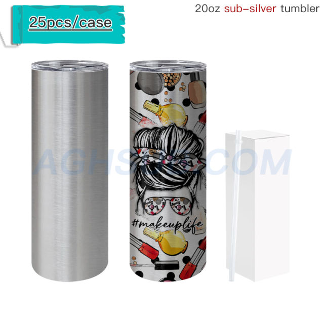 20oz sublimation stainless silver skinny tumbler