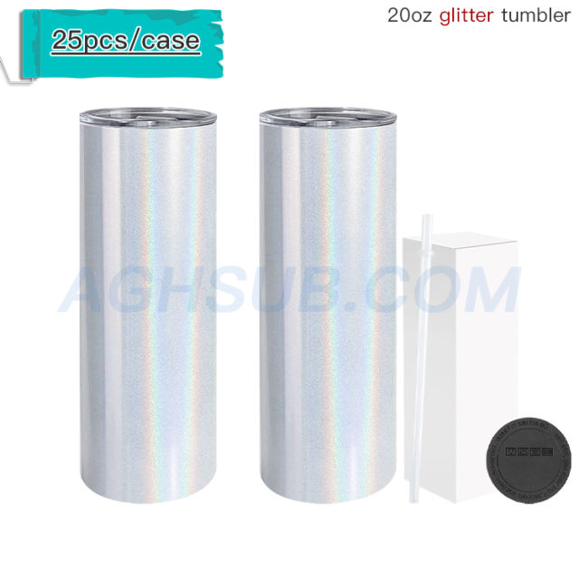 20oz glitter / shimmer skinny sublimation tumbler with rubber bottom