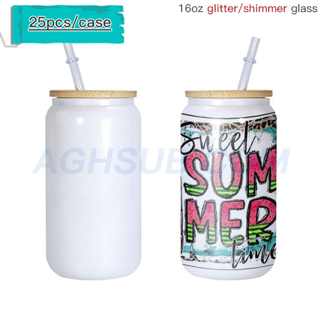 16oz glass glitter shimmer sublimation tumbler