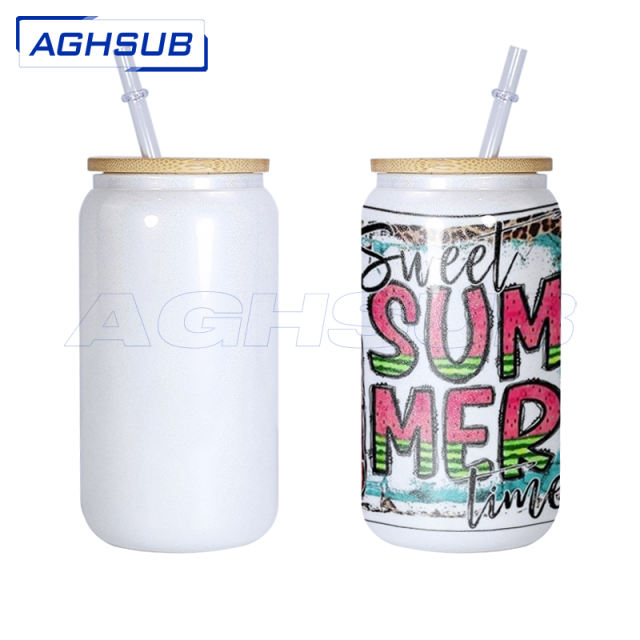 US warehouse 16oz glass glitter shimmer sublimation tumbler