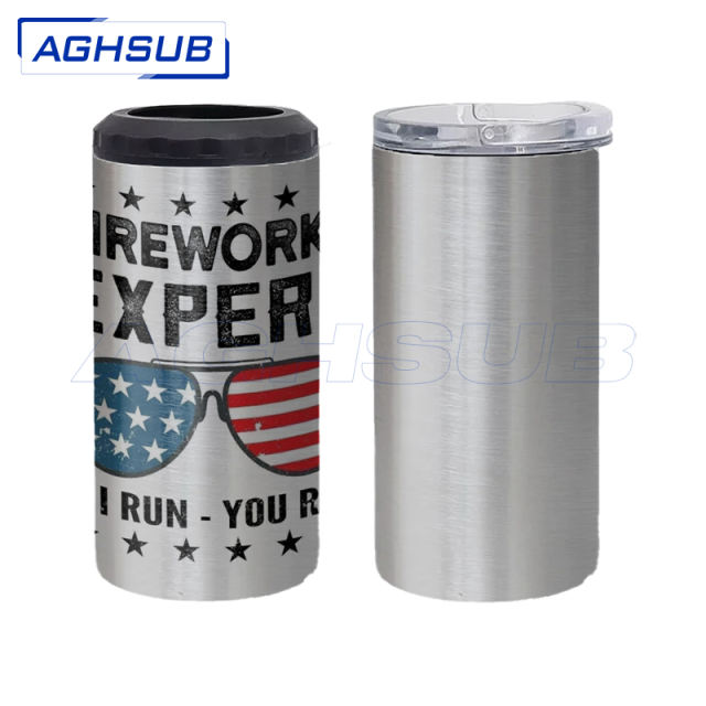 16oz 2 lids sub silver sublimation 4 in 1 can cooler