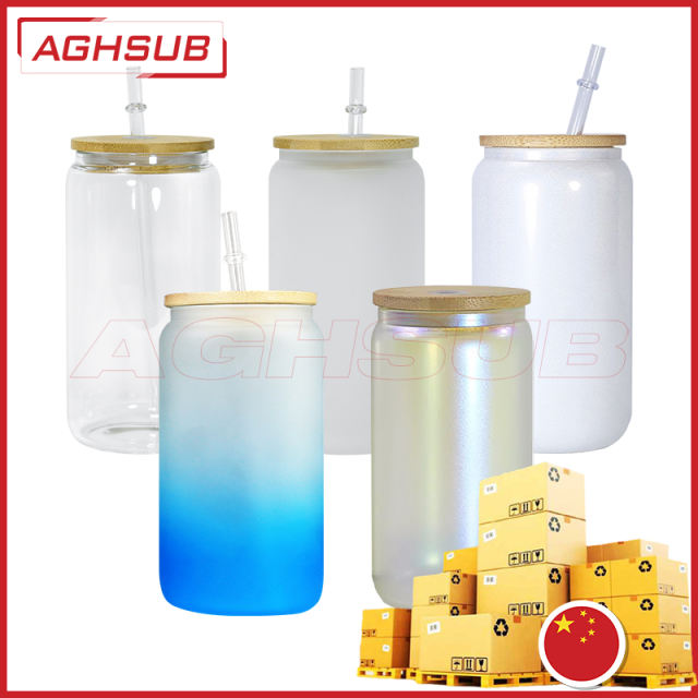 Ship from China 16oz sublimation glass jar with bamboo lids
