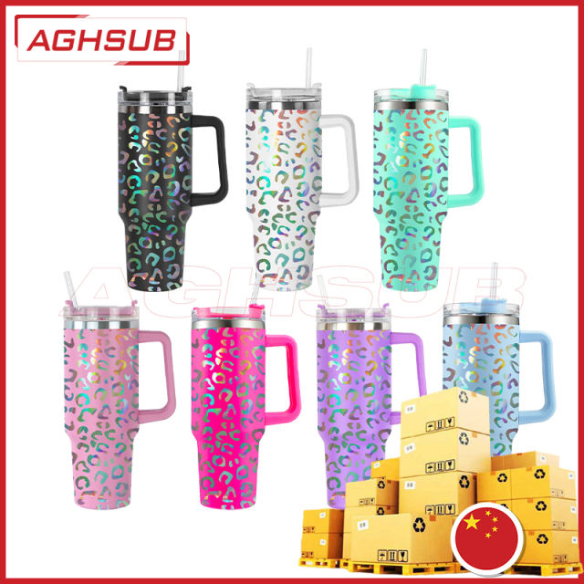 Fast sea shipping from  china 40oz leopard iridscent print insulated travel mug with handle first  generation
